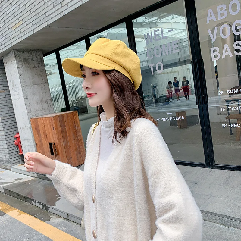 Женская шапка новая трендовая однотонная модная короткая Осень-зима 2019 теплая в