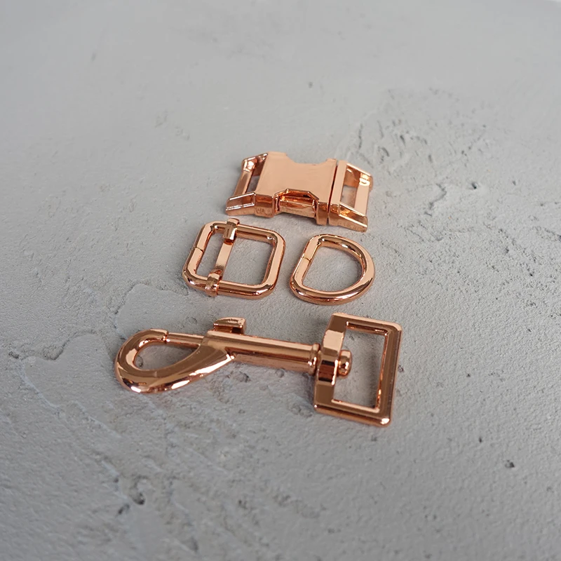 Rose Gold Металлическая пряжка+ Регулируемая пряжка+ d-кольцо+ металлическая собачья застежка/набор) 15 мм 20 мм металлическая пряжка diy 25 мм собачий ошейник части 30 мм 4 цвета - Цвет: Rose Gold