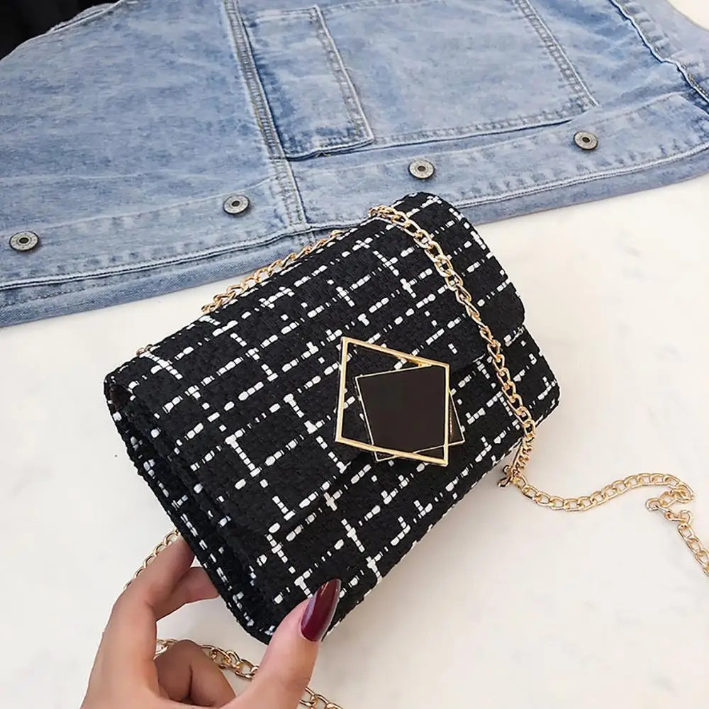 Женская клетчатая сумка через плечо с цепочкой 2019 модные сумки мессенджеры