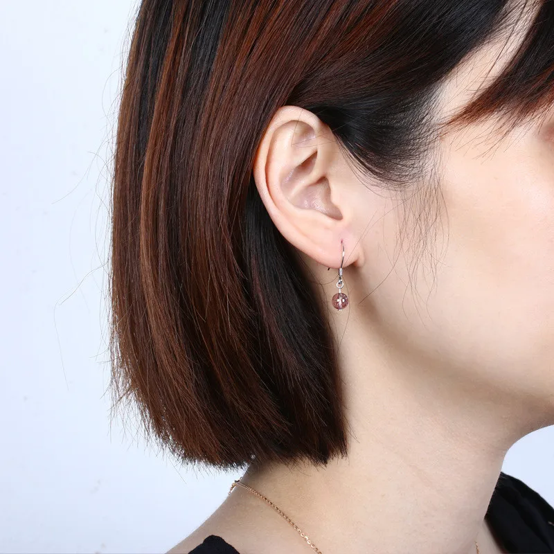 Женские Висячие серьги из чистого серебра 925 пробы натуральный кварц с клубникой