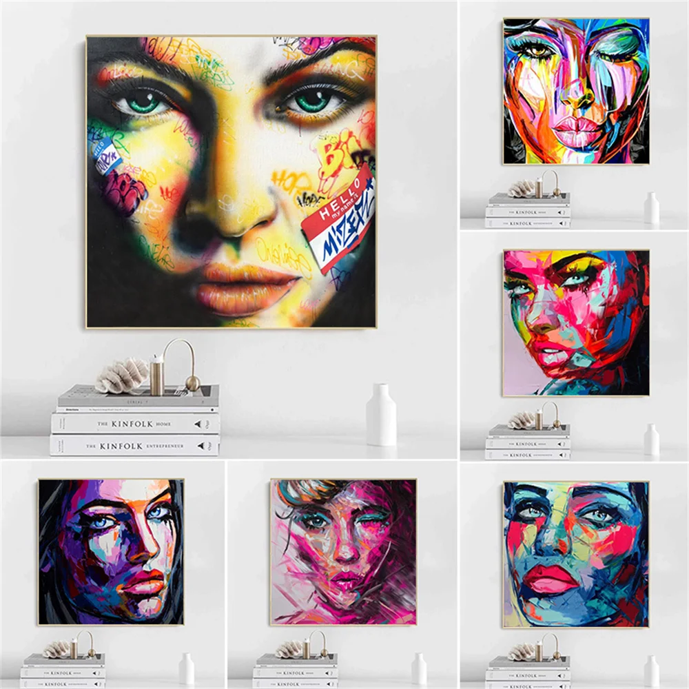 

Graffiti Face Fashion Canvas Oil Painting Print On Wall Portrait Art Picture For Living Room bedroom Home Decor Artwork Gift