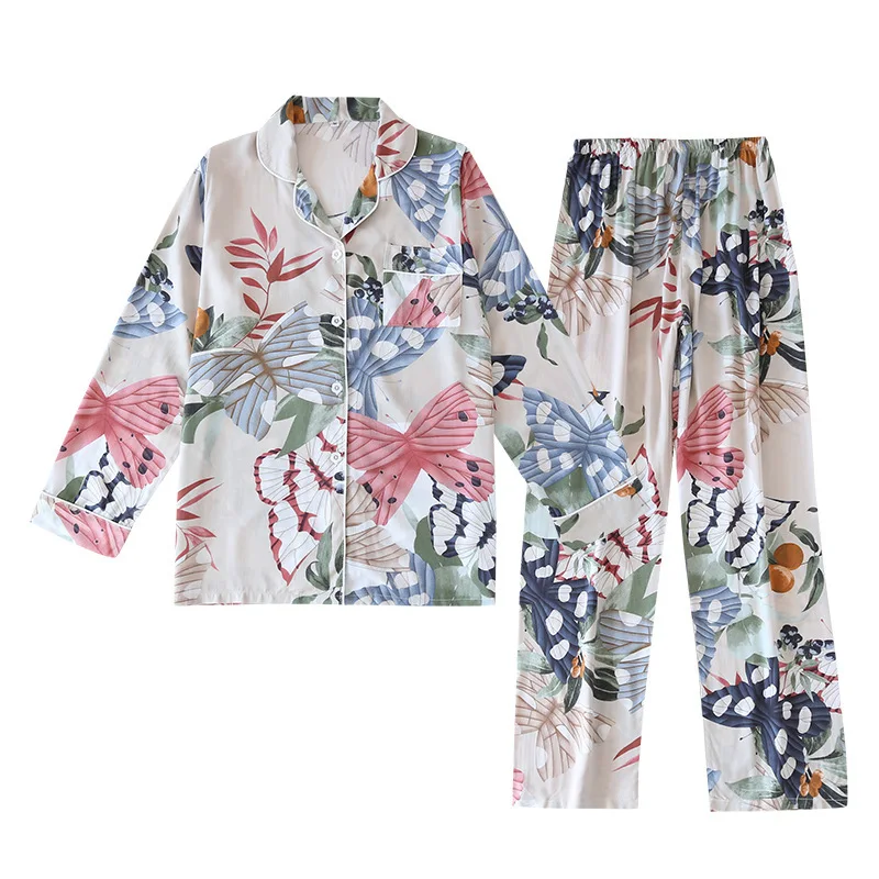 Long Sleeve Pajamas Autumn Trousers Suit Fashion Pyjama Set Large Size Nightwear Home Service House Nightdress Costume Outfit