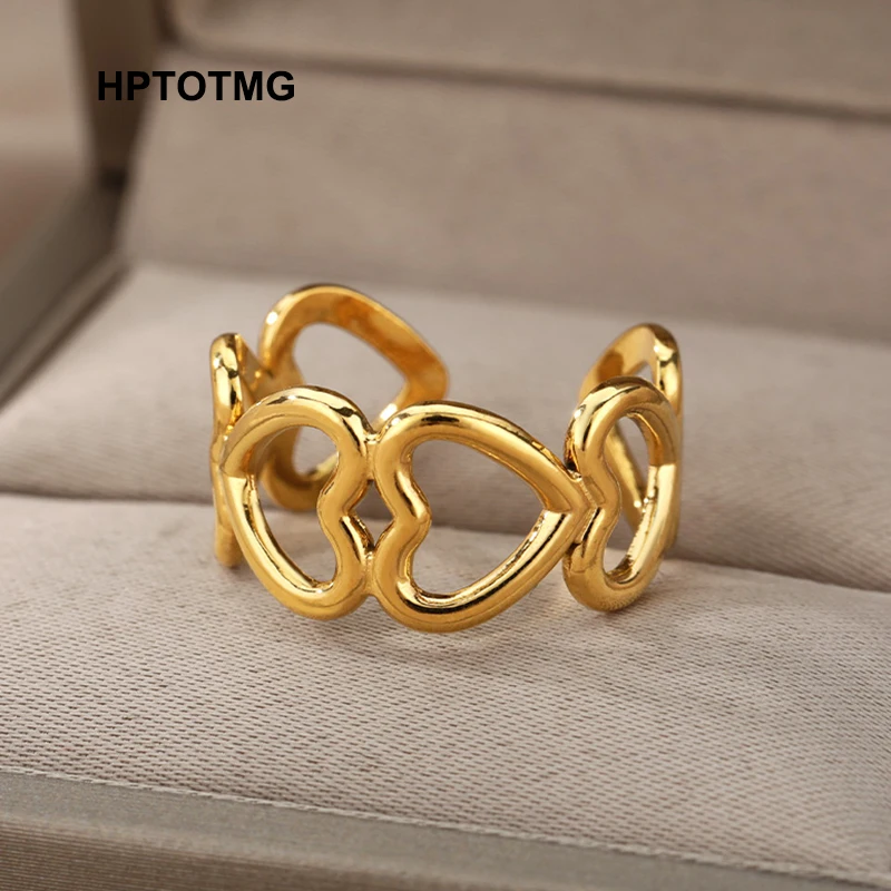 

Hollow Love Heart Open Finger Rings for Women Gold Stainless Steel Adjustable Rings 2021 Trend Wedding Jewelry Accessories Gifts