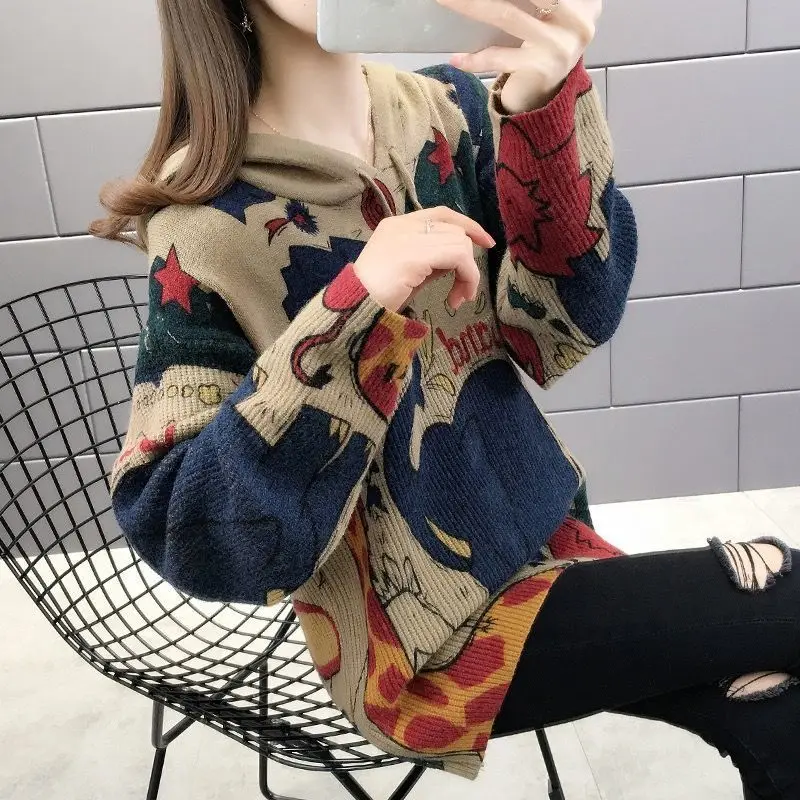 

Knitted Sweater Women 's Sweater 2020 Autumn and Winter Large Size Korean Style Loose Fashion Artistic All -Match Sweater