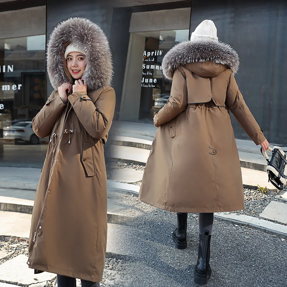 Vielleicht Loose Long Winter Coat Large Fur Collar Thick Warm Wadded Fashion Jacket Hooded Women Clothes Winter Ladies Parkas