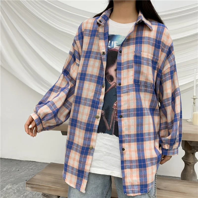 

Long-sleeved Shirt Female 2019 New Autumn and Winter Fashion Trend Casual Plaid Loose Boyfriend Shirt for Women
