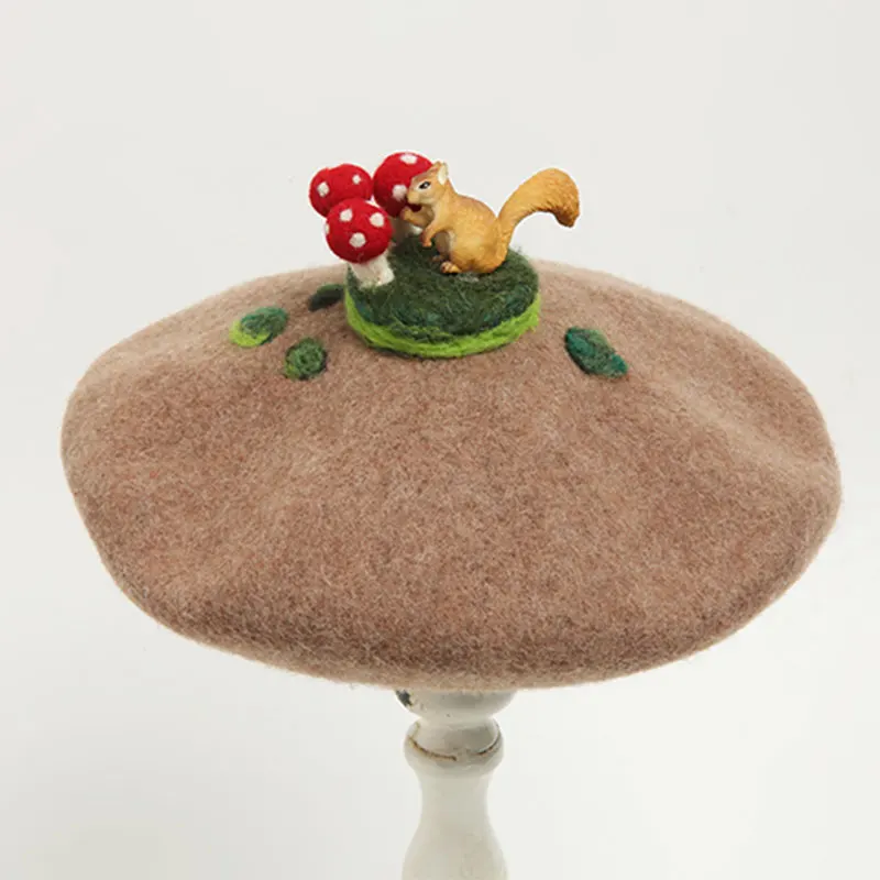 Мультяшная шерсть ручной работы женские береты с козырьком теплая шапка подарки