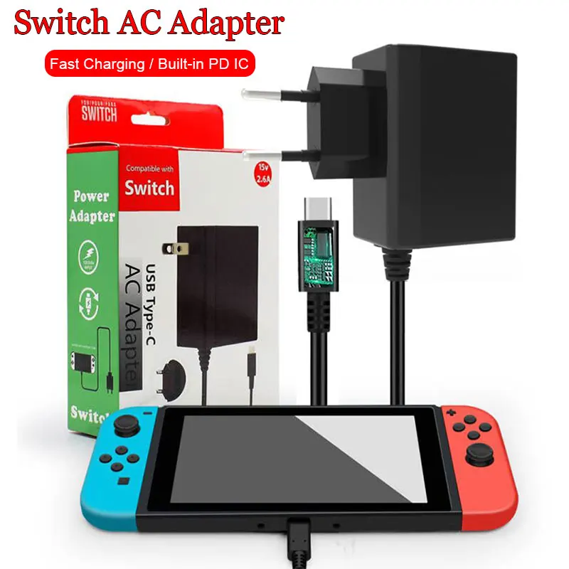 EU US UK Plug AC Adapter Charger For Nintendo Switch NS Lite Game Console 15V 2.6A Fast Charging Dock Station Type C Charger