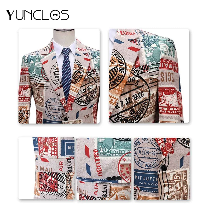 YUNCLOS мужской модный цветочный принт комплект из 2 предметов повседневные Костюмы