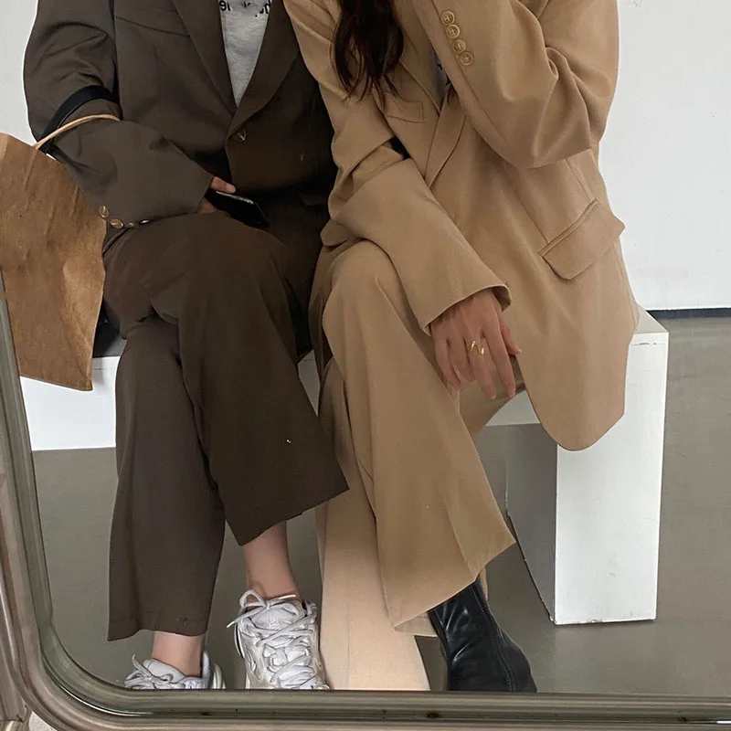 Женский офисный костюм двойка Sungtin винтажный с блейзером свободные брюки высокой