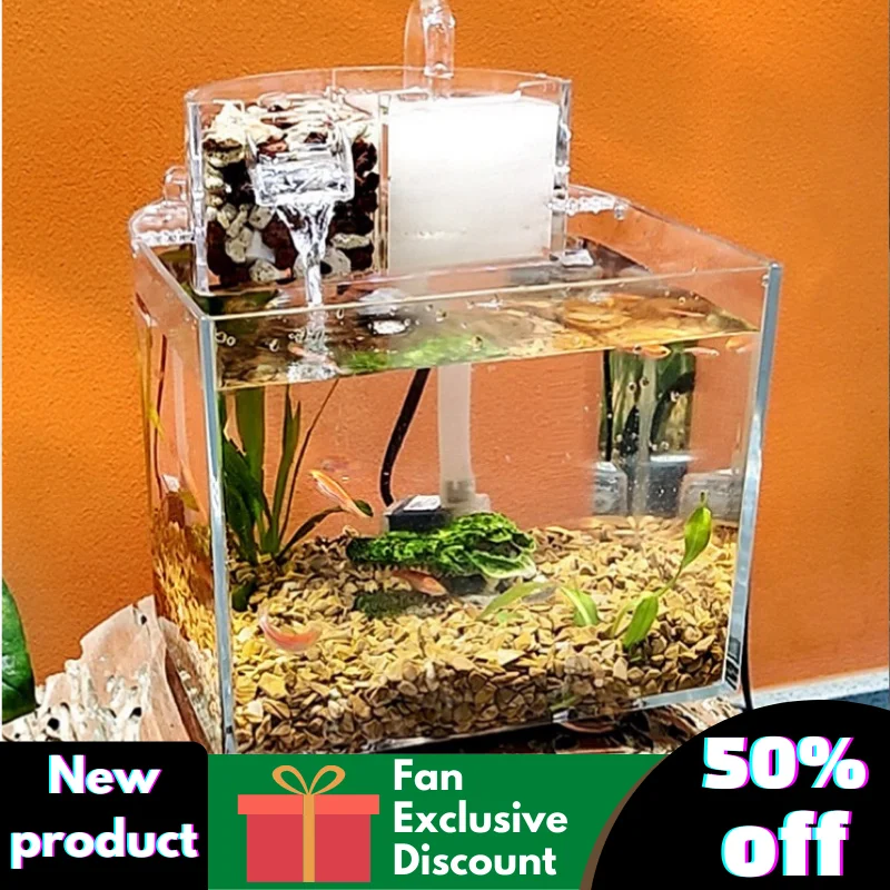 Desktop Aquarium Starter Kit Small Fish Tank With Submersible Pump Filter Cotton Ecological Bottle Aquarium Accessories 2022 New