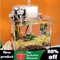 desktop aquarium starter kit small fish tank with submersible pump filter cotton ecological bottle aquarium accessories 2022 new