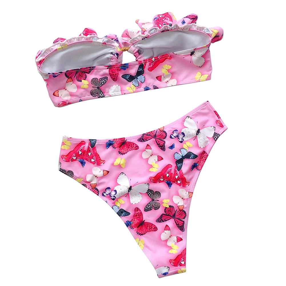 Женский купальник с принтом бабочки модель 2020 года топы открытыми плечами бикини