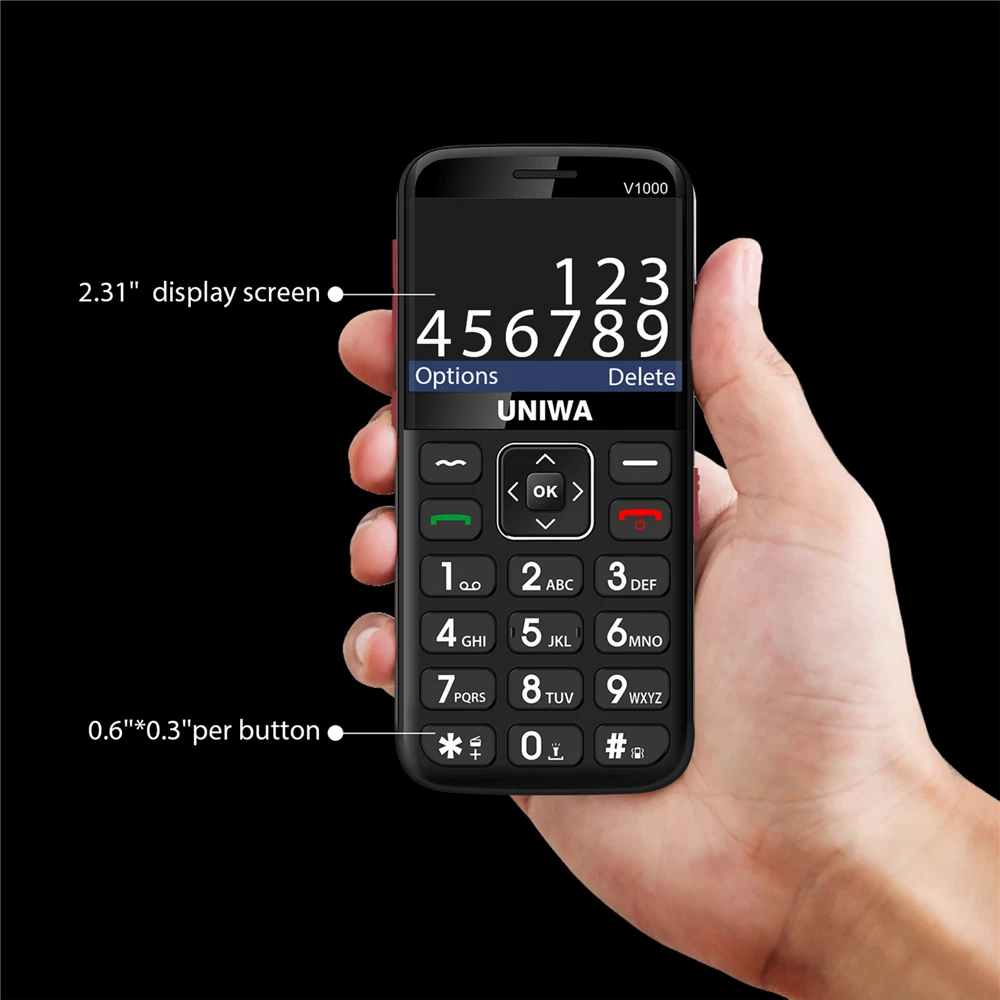 uniwa v1000 mobile phone 2 31inch 4g let big button feature phone bluetooth flashlight 1700mah russian hebrew keyboard cellphone free global shipping