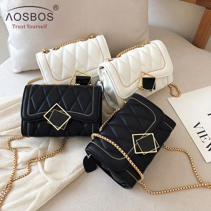 

Aosbos Diamond Lattice PU Leather Shoulder Bags for Women Designer Summer Crossbody Bags Ladies Chain Messenger Bag Flap Handbag