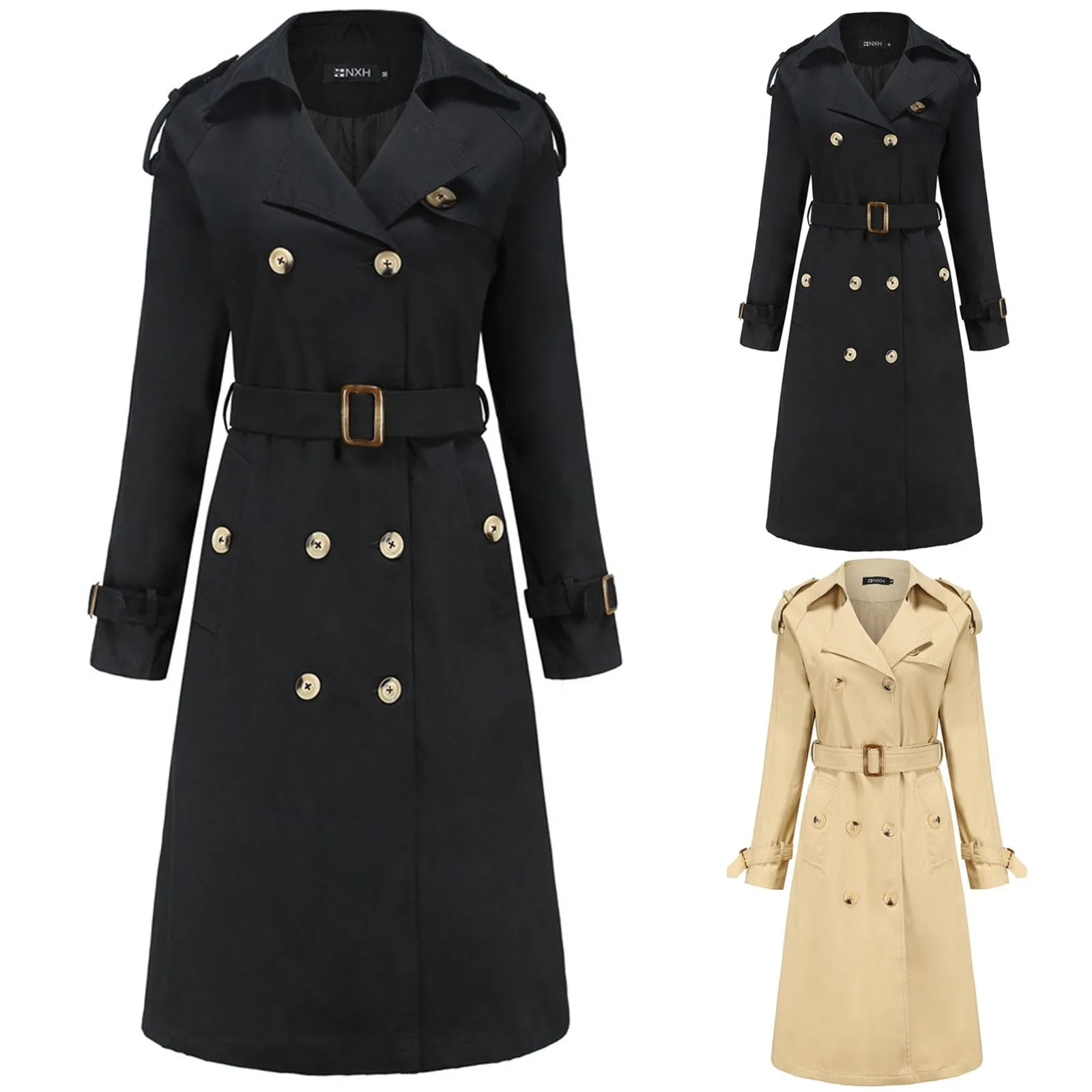 

Women's Trench Coat Long Sleeve Solid Colors Fashion Office Ladies Turn-down COllar Windbreaker Jacket Outwear Chaqueta Mujer#g3