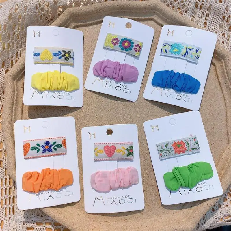 

2PCS/Set Floral Print Geometric Hairpins Sweet Hair Clip Headband Barrettes Fashion Hair Accessories Hair Pins Headdress