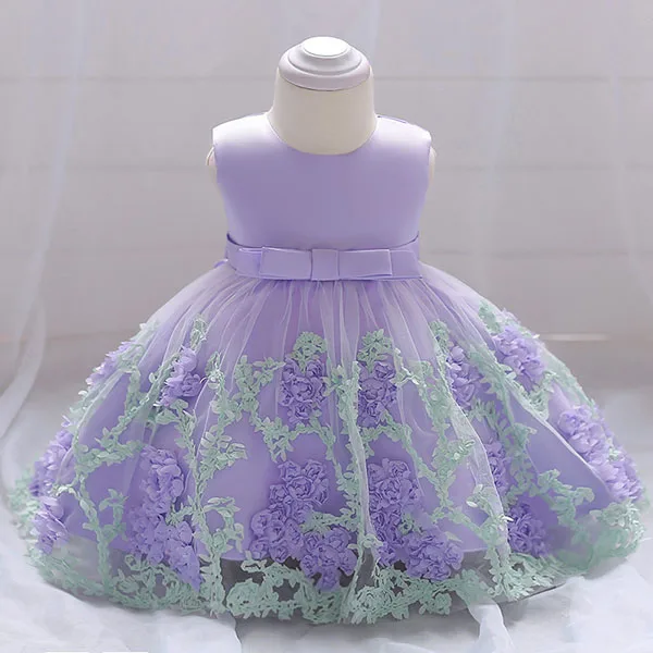 Purple Платья принцессы с цветочным рисунком для маленьких девочек от 0 до 24 месяцев, Праздничные рождественские костюмы, свадебное платье для девочек, одежда Одежда для новорожденных - Цвет: Purple