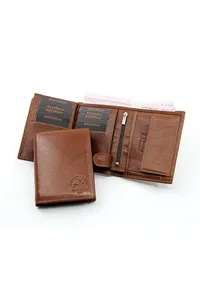 Tan Coin Compartment Genuine Leather Male Wallet