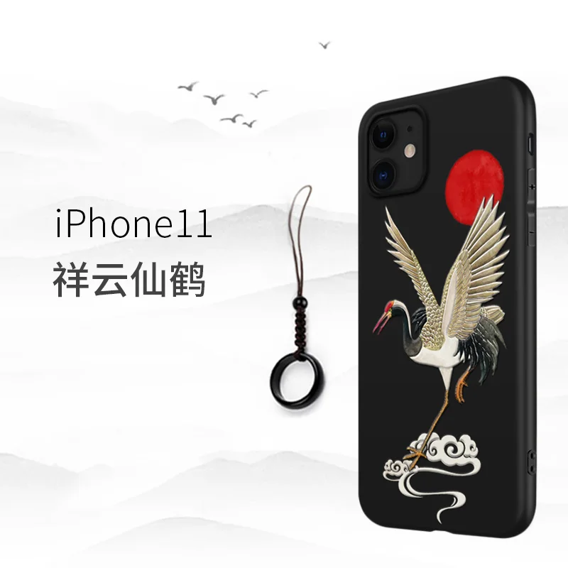 Отличный чехол для телефона с тиснением для Iphone XS MAX XS XR X 11 PRO MAX чехол Kanagawa Waves Carp Cranes 3D гигантский рельефный чехол для 7 8 PLUS - Цвет: Cranes 11