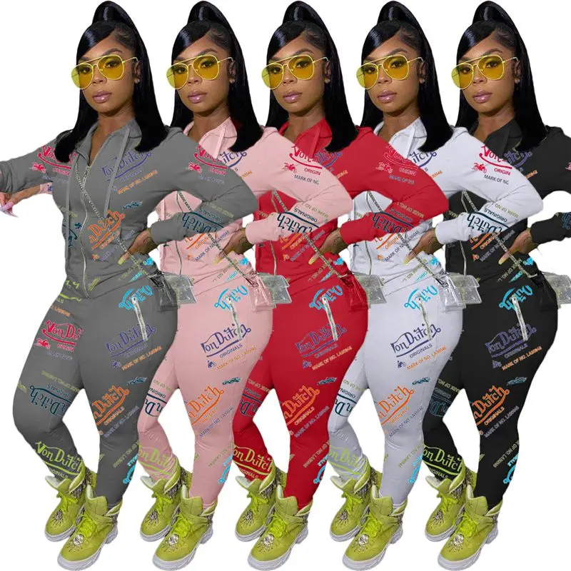 

ZOOEFFBB Aesthetic Printed Hoodies Tracksuit Two Piece Outfits for Women Clothes Long Sleeve Top and Sweatpants Matching Sets