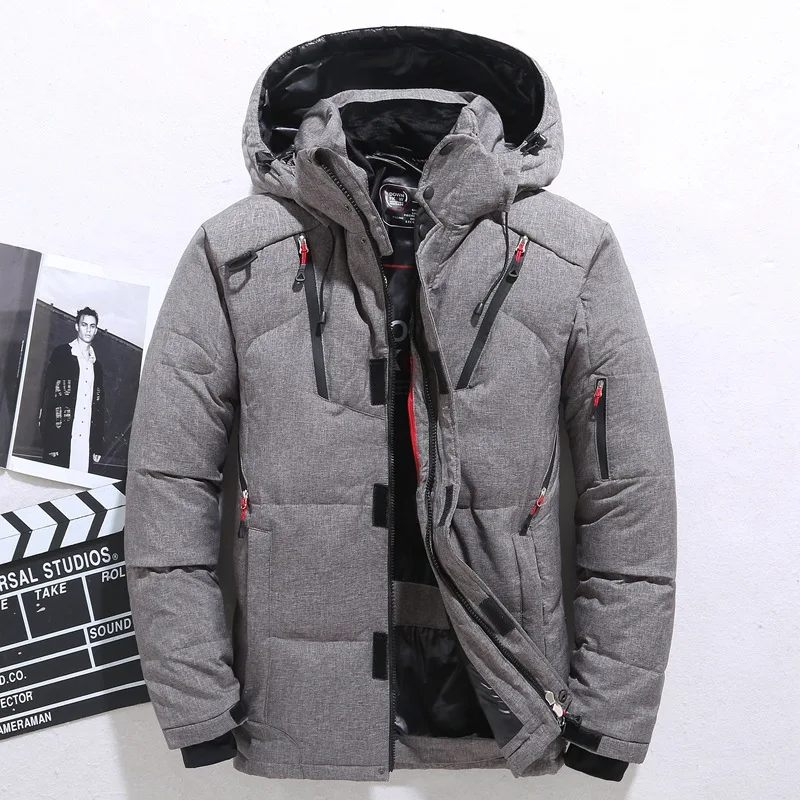 Hot Personality Zipper Pocket Mens Down Jacket Fashion Winter Mens Jackets and Coats Thick Warm Hooded Loose Down Jacket