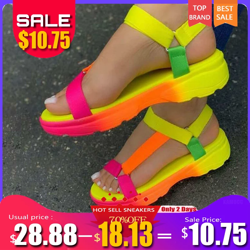 

Women Shoes 2020 Fashion Candy Colors Hook Loop Wedge Platform Sandals Women Outdoor Non-slip Shoes Woman Summer Sandals