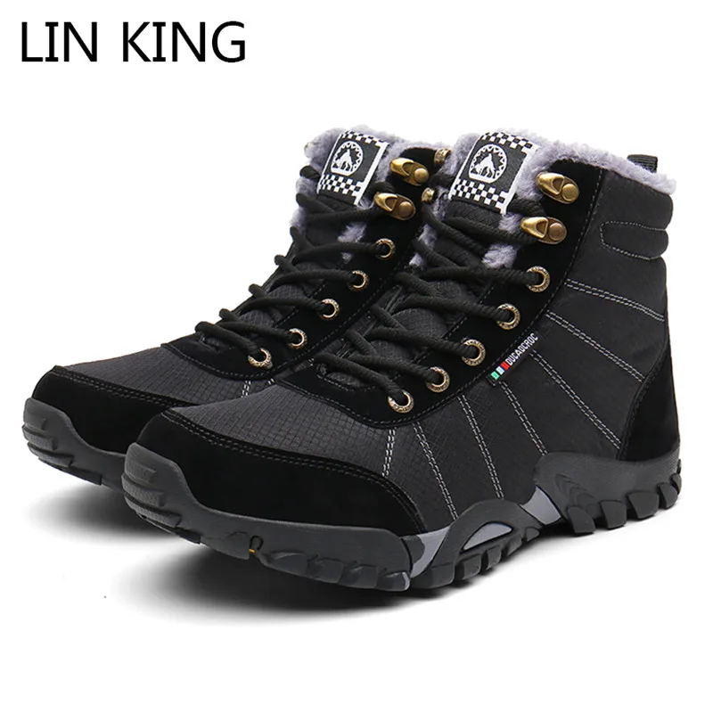 Мужские Зимние ботильоны на меху LIN KING теплые короткие ботинки шнуровке высокие