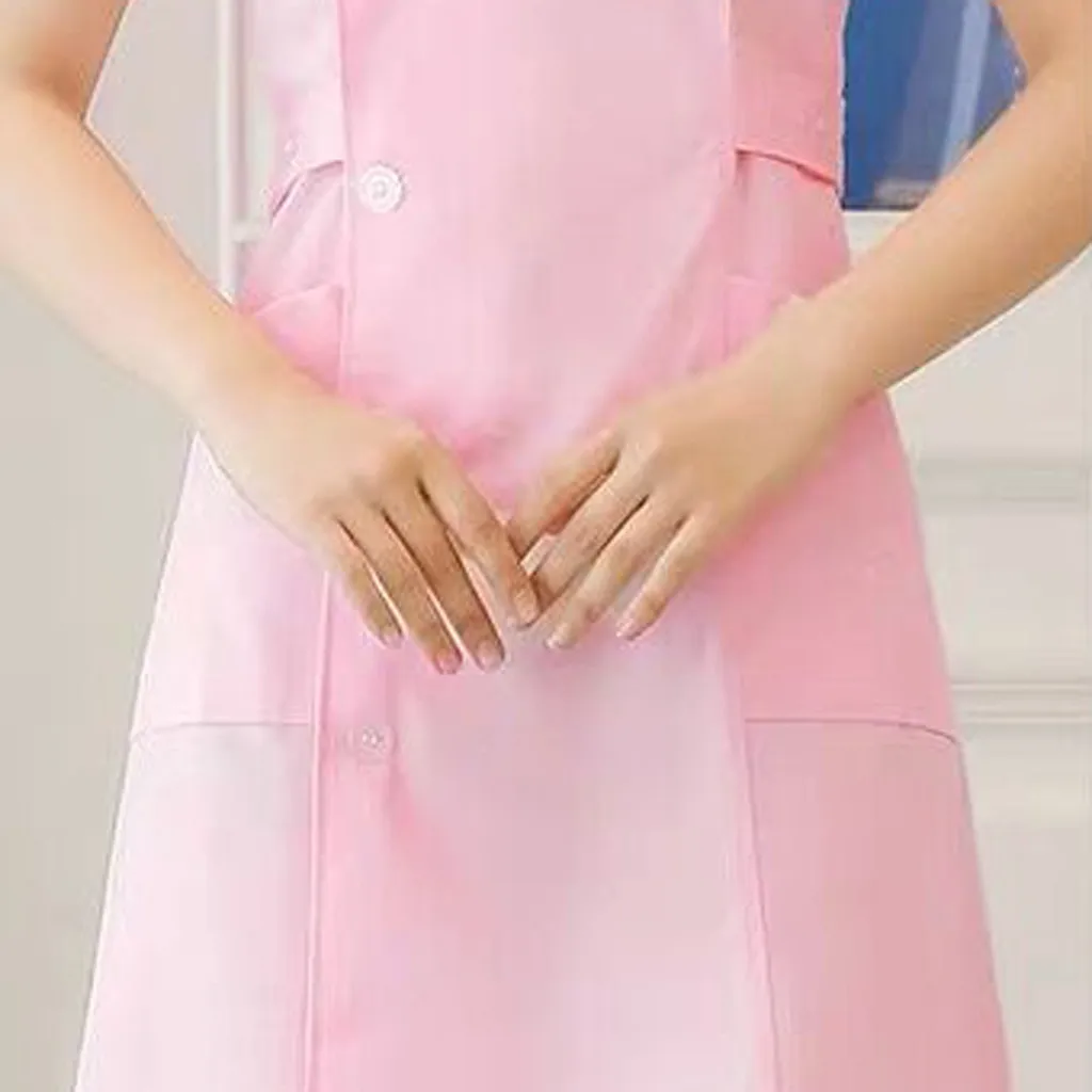 

Women's Button Front Scrubs Dress 2021 Summer Healthcare Tunic Maid Nurses Carers Therapist Uniform Beauty Salon Workwear J30