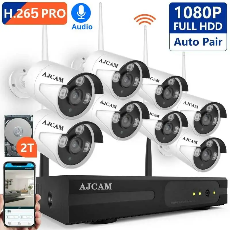 Беспроводная система охранной камеры 8CH 1080P H.265 PRO видеонаблюдения HD камера