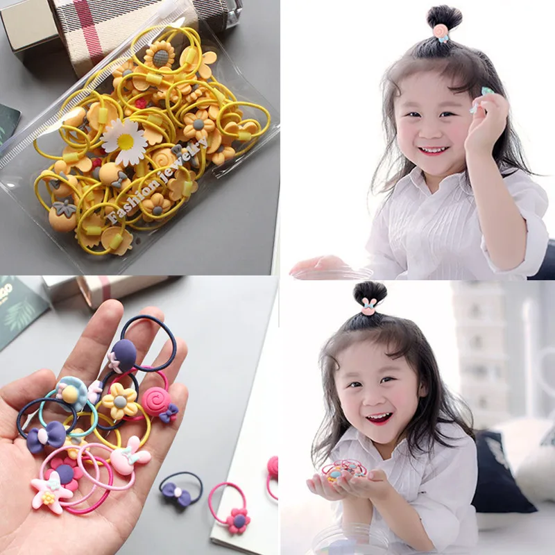 

New 20Pcs/Set Colorful Flower Hair Accessories Kids Girls Rubber High Elasticity Ring Hair Band Head Rope Ponytail Holders