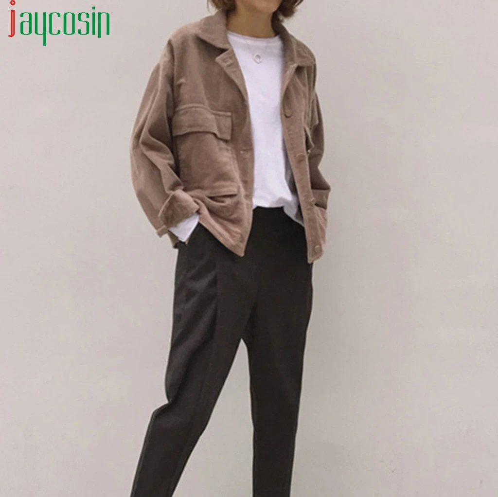 Женская Вельветовая куртка большого размера с карманами однотонная модная