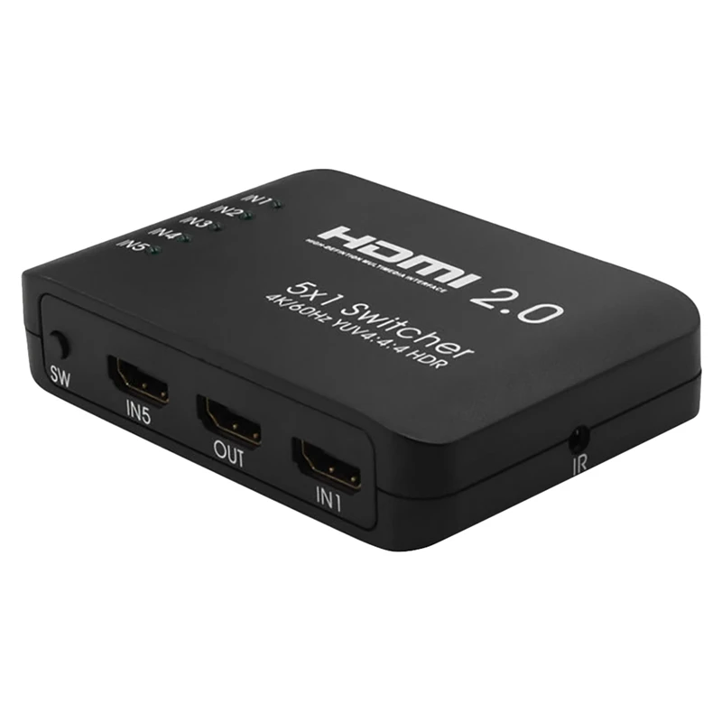 

Коммутатор HDMI 2,0, 5 портов, Поддержка порта 4K @ 60 Гц 4:4:4 и HDR HDMI-концентратор с ИК-пультом дистанционного управления для ноутбука