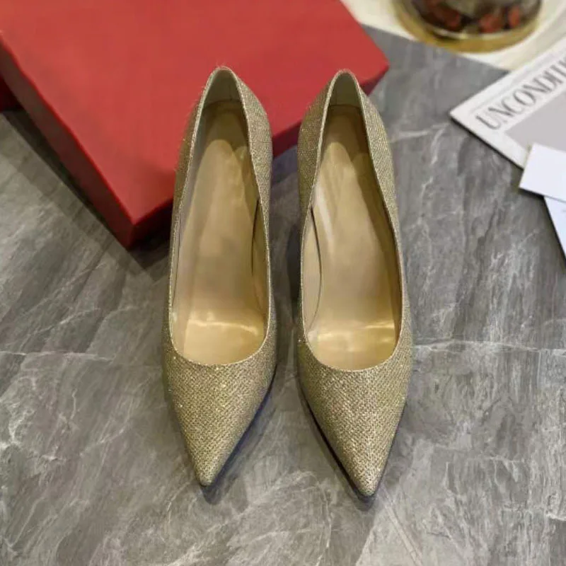 

Ladies High-heeled Gritt Material Pointed Shallow Mouth Stiletto Super High-heeled Single Shoes Wedding Shoes Wedding Bride