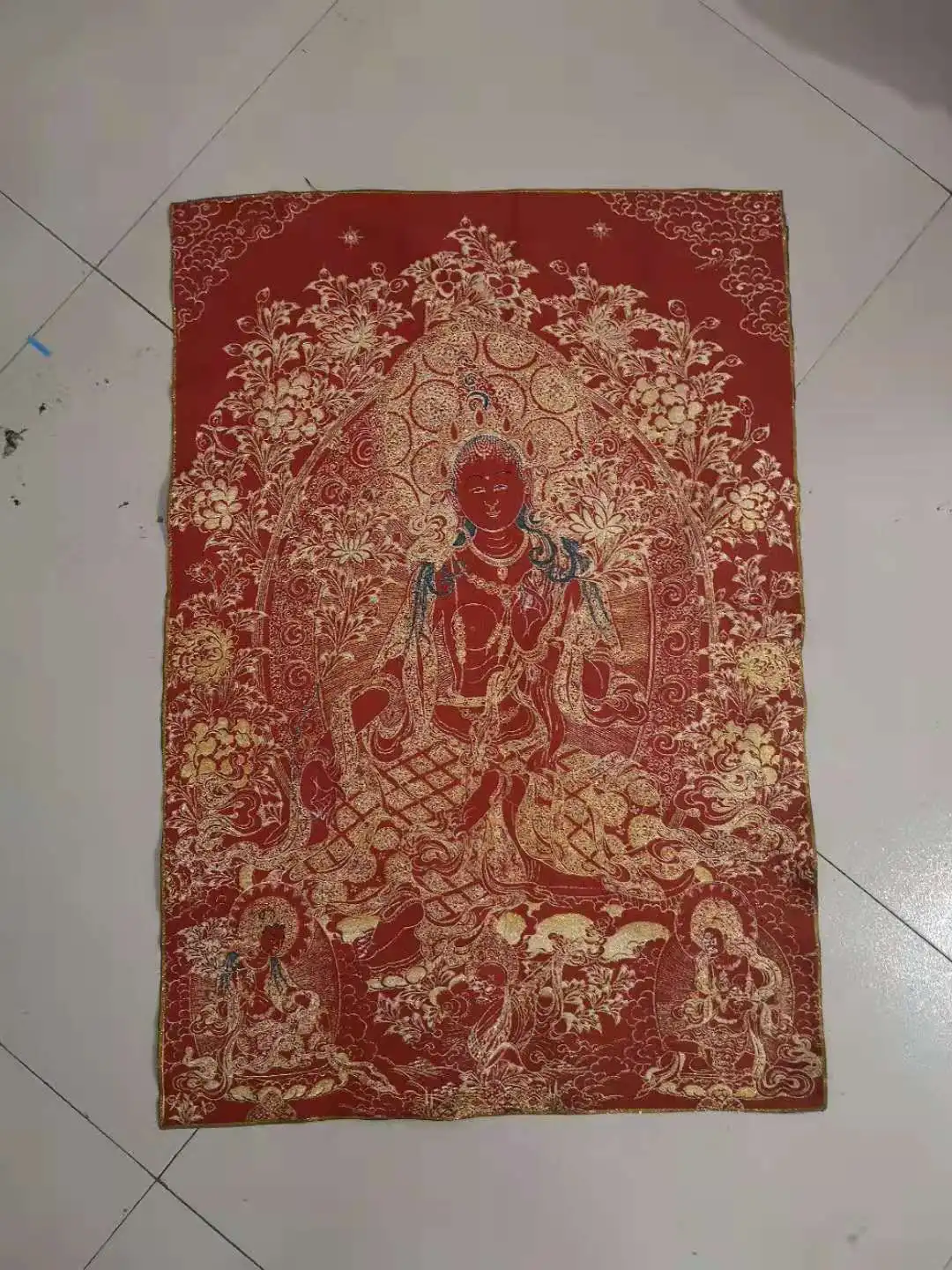 Зеленая Тара красная парчовая картина Thangka шелковая изысканная вышивка - купить