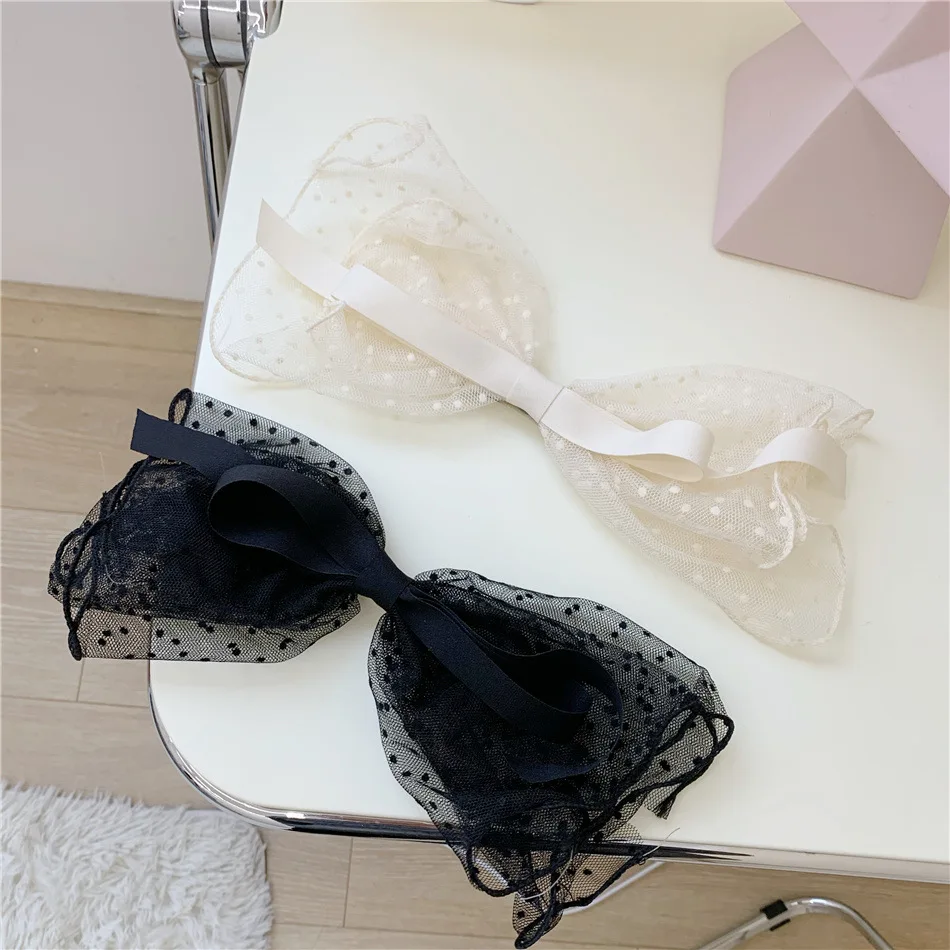 

Black And White Net Yarn Big Bow Headdress Hair Clips For Girls Hairpin Hair Accessories Big Hair Elastic Bow Vintage Headband