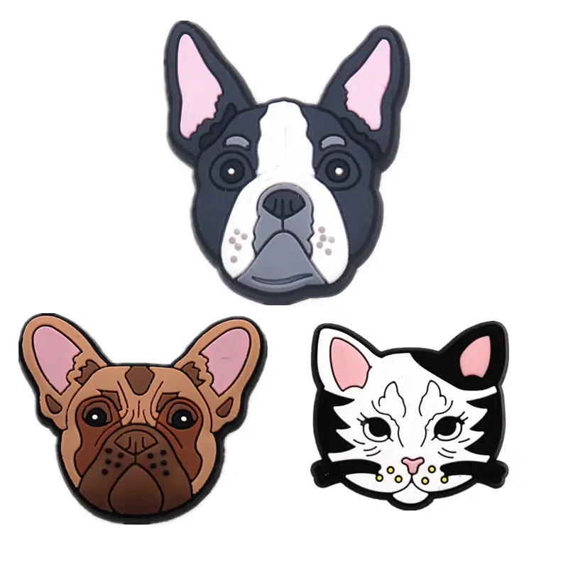 Novely Single Sale Animals Style Shoe Charms Accessories Cute Bulldog Cat Garden Shoe Decoration for croc jibz Kid's X-mas Gifts