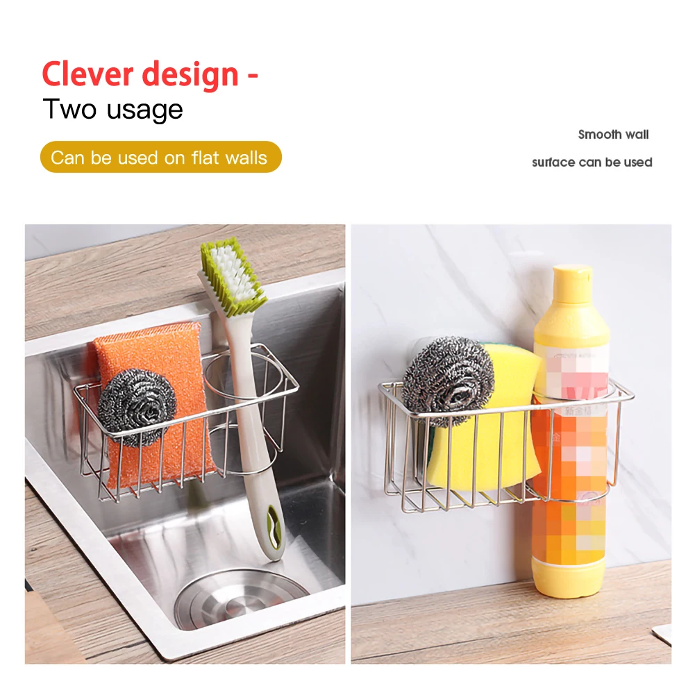 

Kitchen Stainless Steel Sink Organizer Faucet Sink Holder Shelf Soap Sponge Drain Basket Rack Bathroom Storage Hanging Rack