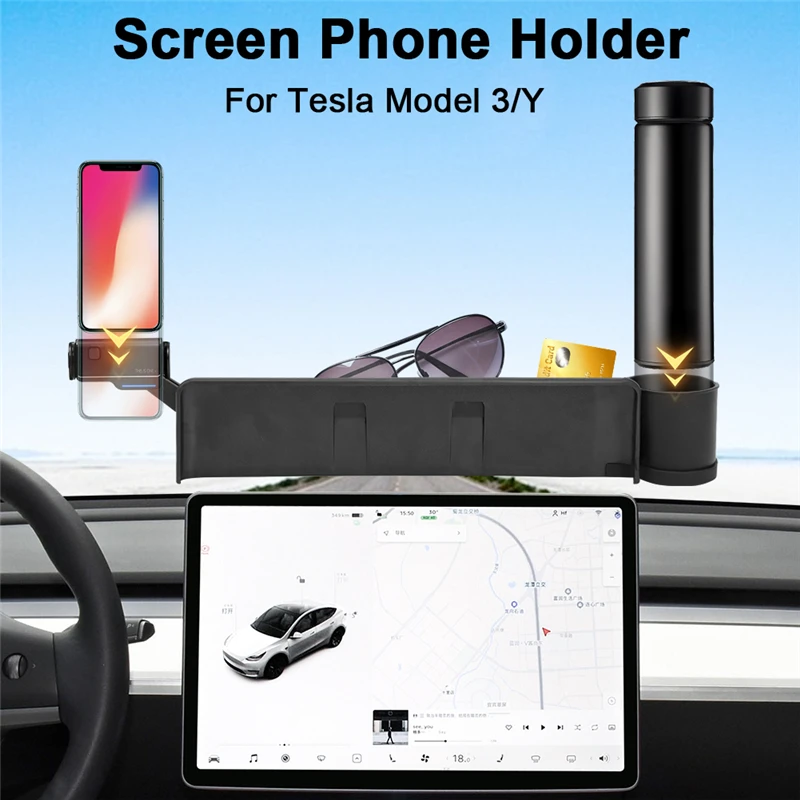 

For Tesla Model 3 Model Y Car Cell Phone Mount Cup Holder & Glasses Holder Screen Mobile Phone Bracket Interior Accessories