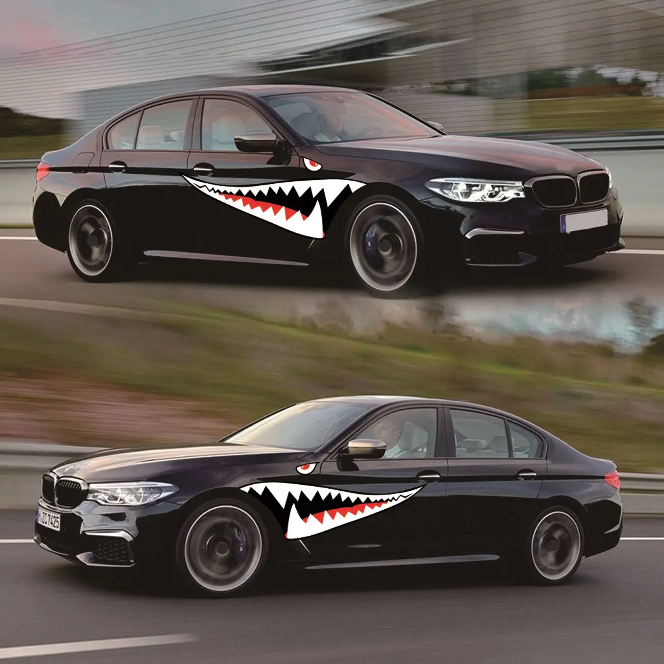 

1 Pair Red Grey Shark Mouth Tooth Teeth Reflective Sticker Vinyl Auto Car Cool Refiting Exterior Decal For Side Door Car Styling