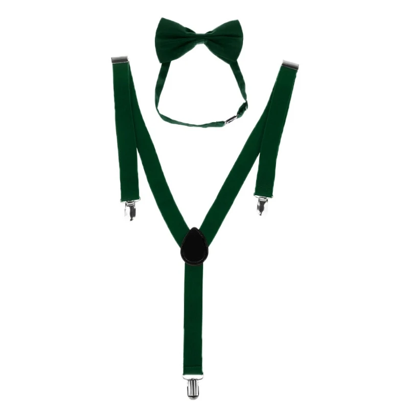 

Unisex Adjustable Y-Back Suspenders Bow Tie Set Clip-On Braces Elastic Wedding 23GE