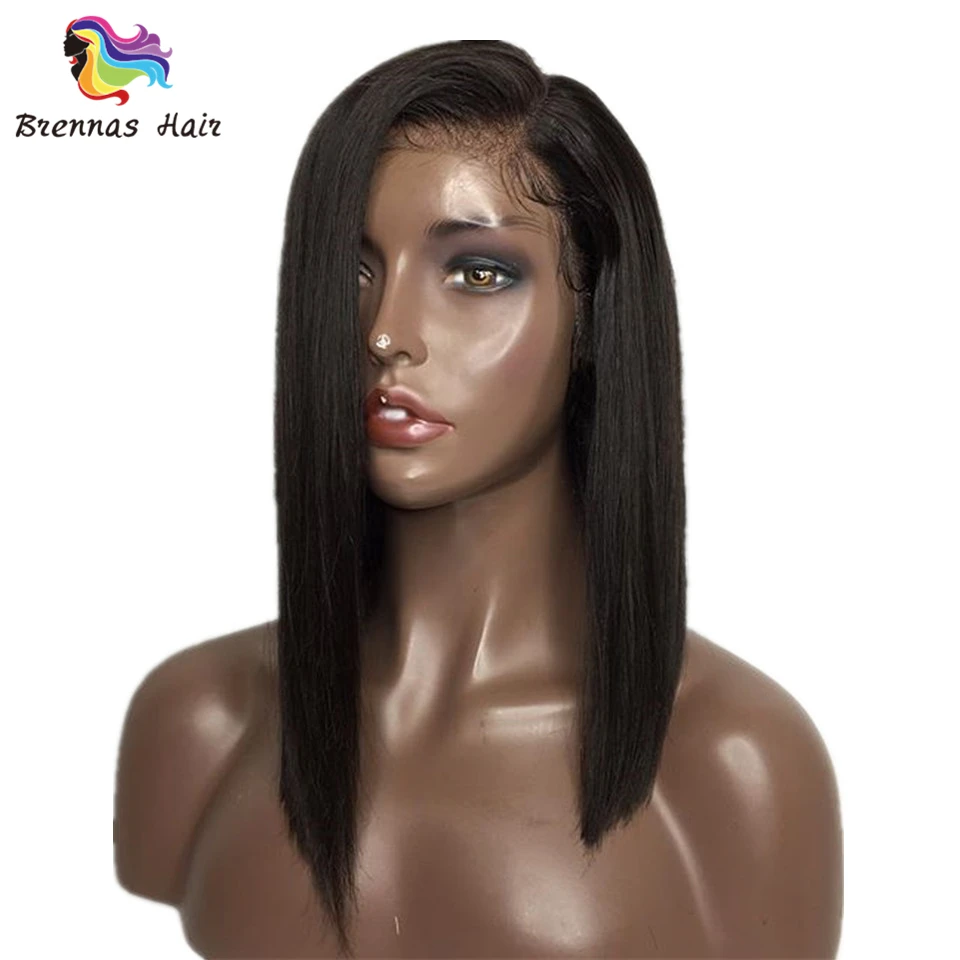 Бразильские человеческие волосы Remy, боковая часть, короткий Боб, парик на кружеве, отбеленные узлы с детскими волосами, натуральный черный цвет для женщин