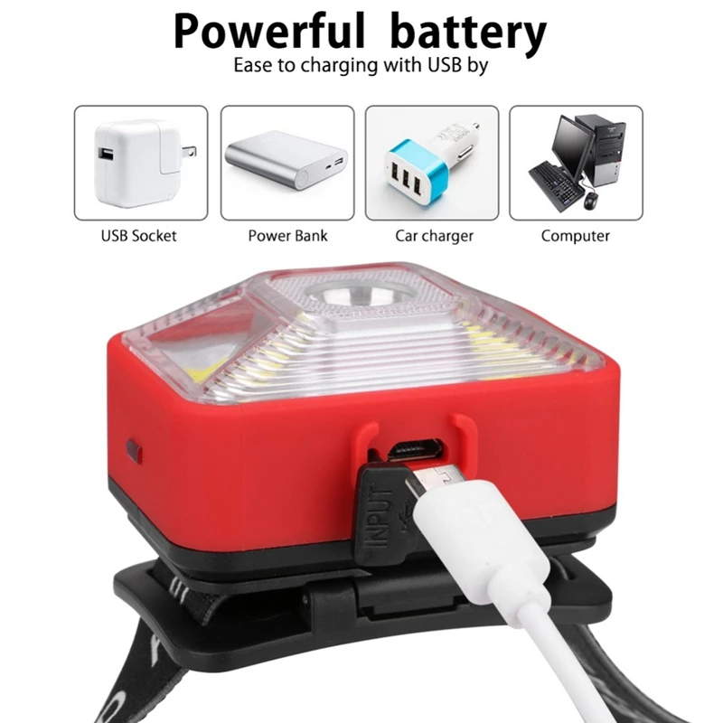 1xXpe +2xCob Headlight 5 Modes Of Light Lamp Ipx5 Waterproof 60 Degrees Adjustable Built-In Rechargeable Battery Use Usb Charge | Спорт и