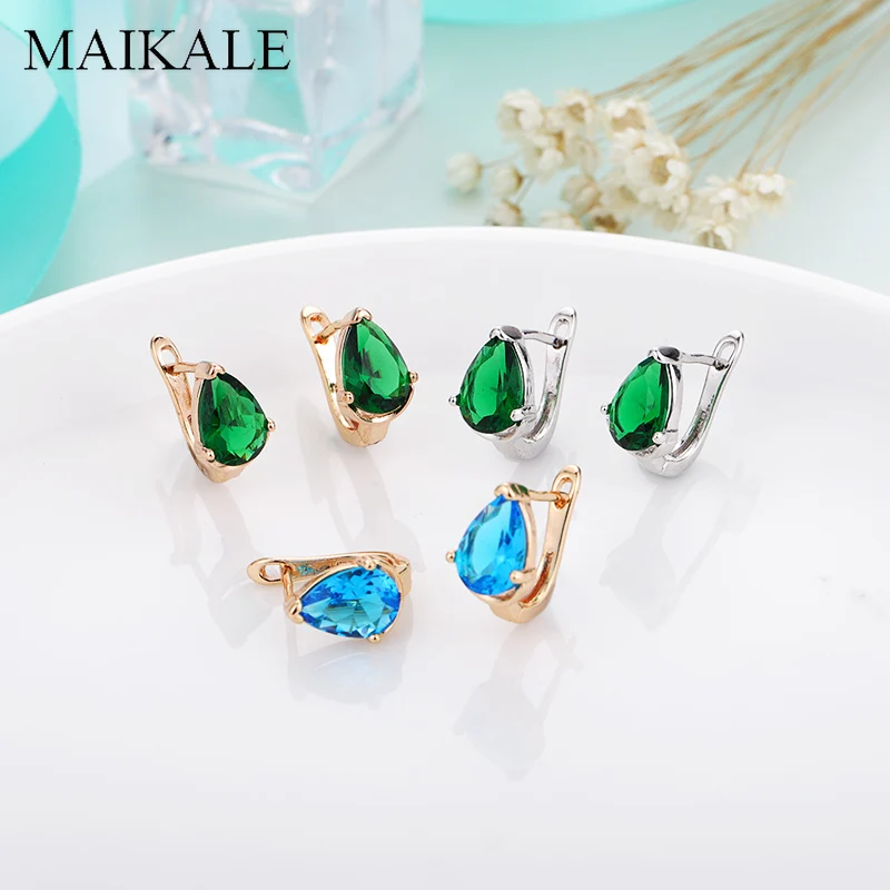 Женские простые серьги с фианитом MAIKALE, маленькие серьги-гвоздики золотистого/серебристого цвета с драгоценным камнем в форме сердца, ювелирные изделия для вечеринки