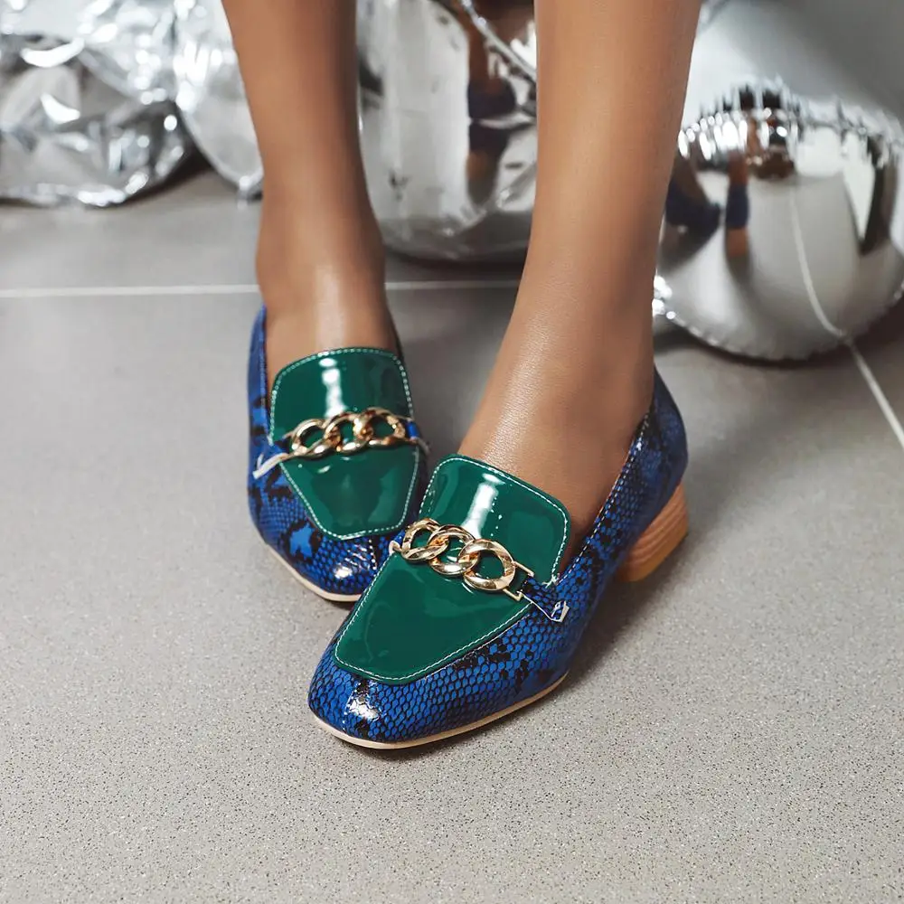 Women Shoes Snake Print Mixed colors Low Heels Woman Mary Jane Classics Ladies Autumn Square head Pumps Female Size 34-43 | Обувь