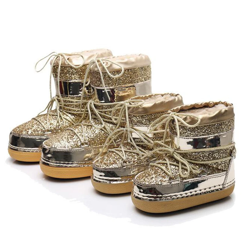 Женские зимние ботинки для детей женские теплые меховые на платформе с блестками