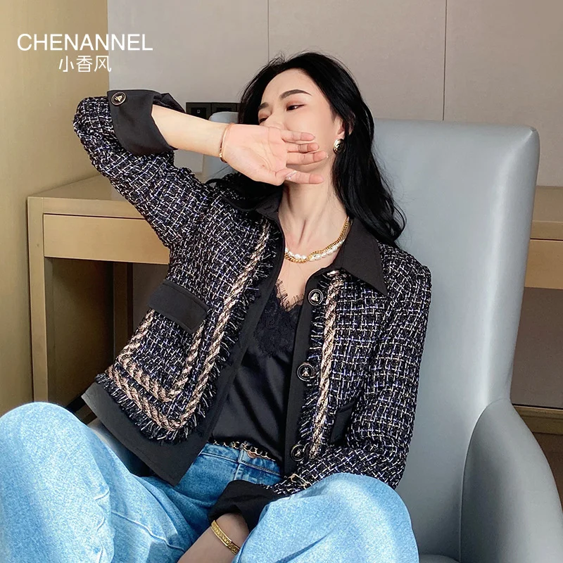 

Xiaoxiangfeng bla thiened coat women's autumn and winter 2021 new French top xiaoxiangmingyuan wind cotton clothes