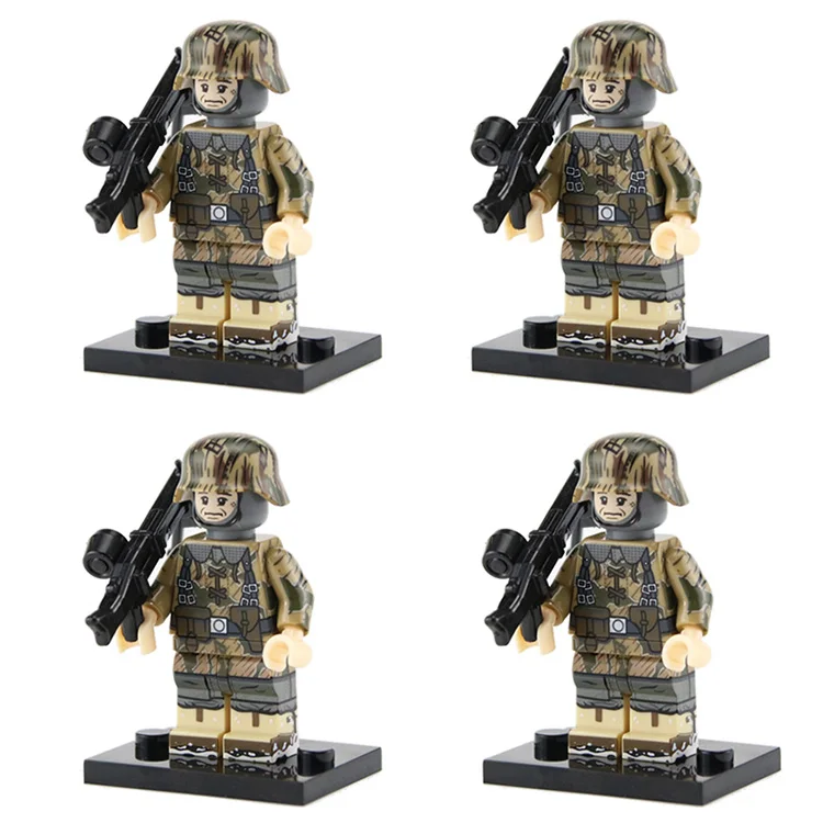 D5-4PCS WW2 военная армия солдат фигурки строительные блоки Minifigs армейский солдатский шлем оружие шарф аксессуары Кирпичи игрушки для детей - Цвет: D5-4PCS