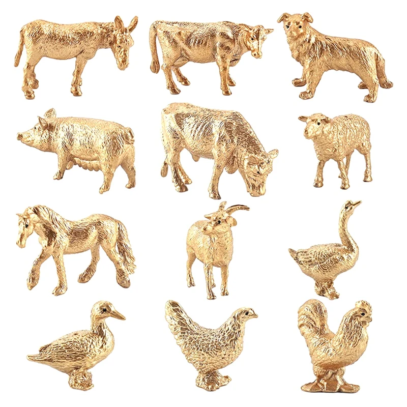

12Pcs Mini Farm Poultry Animals Simulation Pig Duck Hen Goose Horse Cow Dog Goat Bear Role Play Toy Cognize Educational