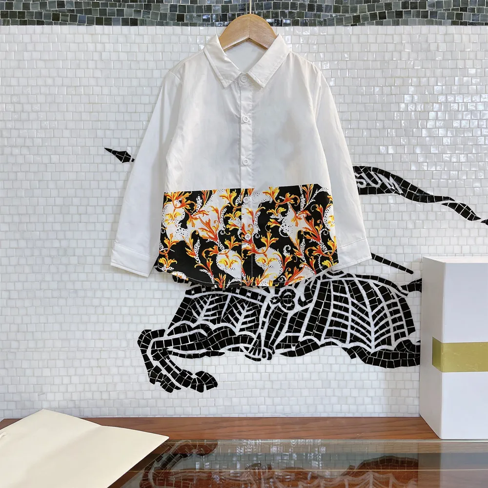 

Новинка 2021, детская одежда для ранней осени, Повседневная рубашка с лацканами и длинными рукавами для мальчиков, в студенческом стиле, класс...